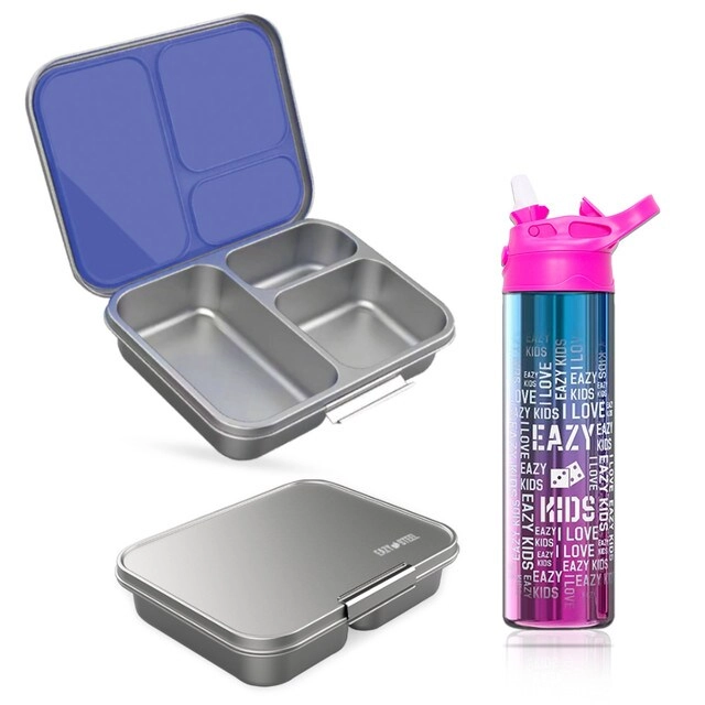 SAM BOX FZE 3 Compartment Bento Steel Lunch Box - 1750ml + Stainless Steel Water Bottle - 530ml