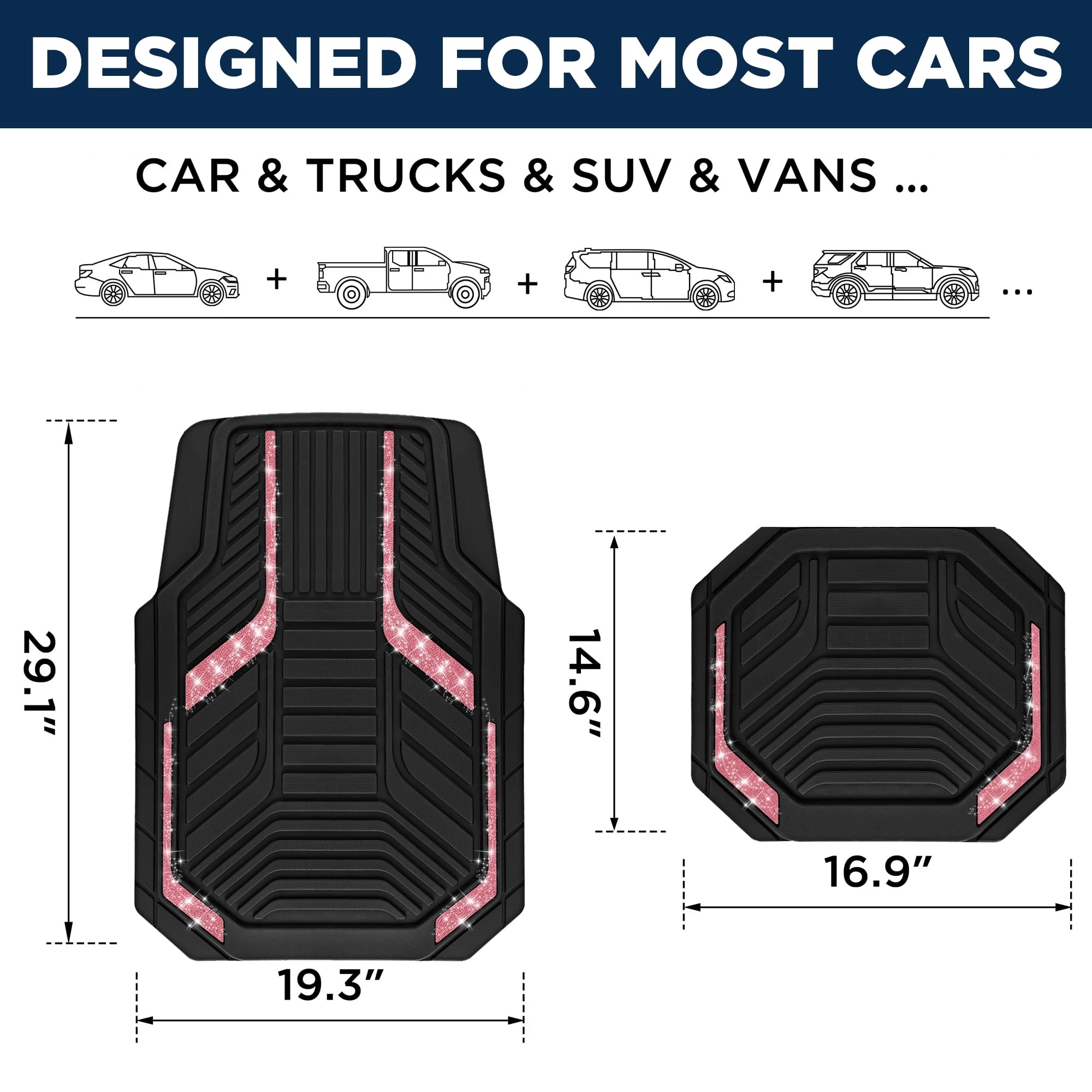Heavy Duty Rubber Floor Mats - Pink Universal Fit