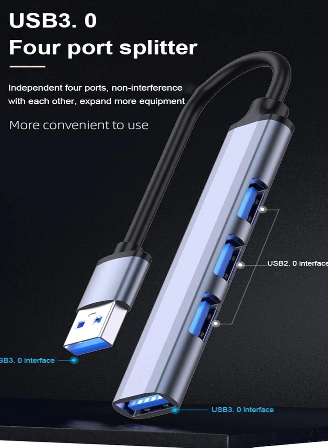 Ultra Slim USB 3.0 Hub - 4 Ports Silver
