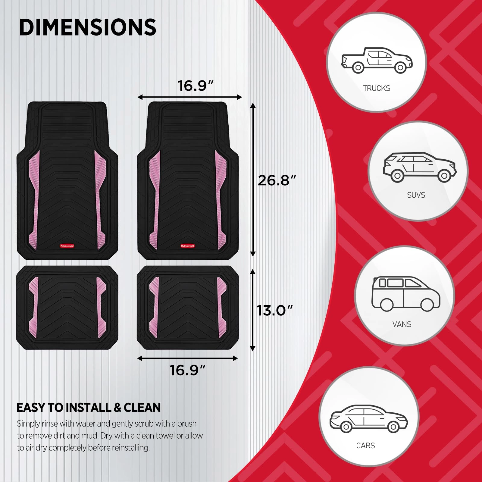 Car Floor Mat - Pink & Silver Universal Fit All-Weather