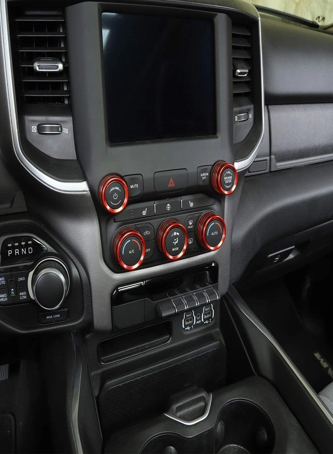 Center Console Knob Cover - Aluminum 5pcs Red 2018-2025+