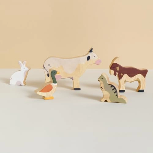 GUBBACHHI Wooden Farm Animals Set - 2+ Years 5 pieces