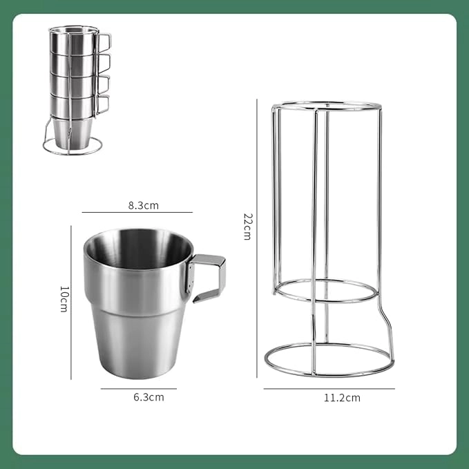 Stackable Reusable Cup - 4 pcs Rack and Mesh Carrying Bag