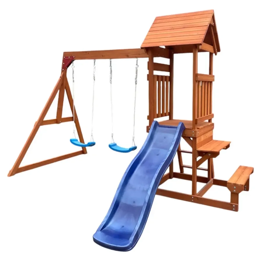 Dynamic Alliances Hyrax Wooden Swing Set - Brown 6 Children