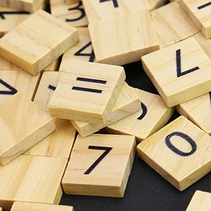 Scrabble Tiles - 100pcs Wood Numbers and Symbols