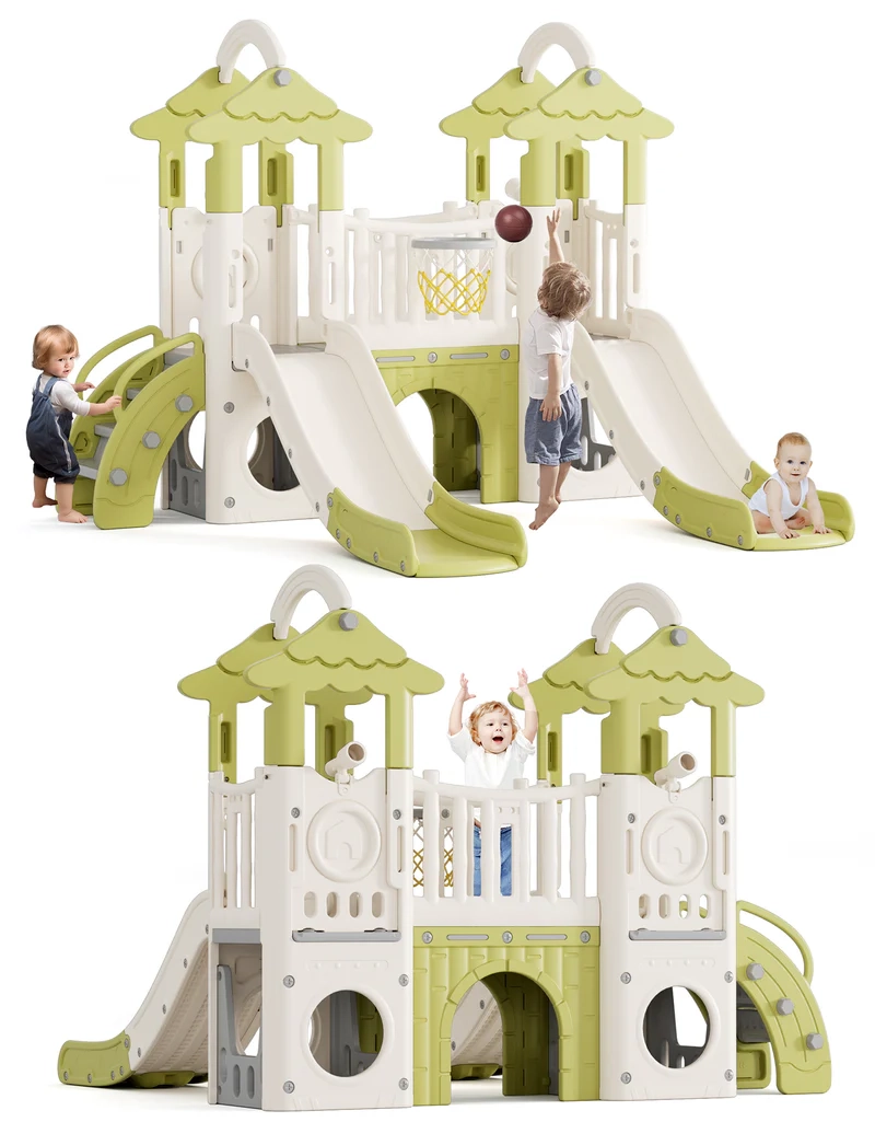 Kids Slide, Climber & Basketball Hoop - Indoor/Outdoor Suitable for 12 months+