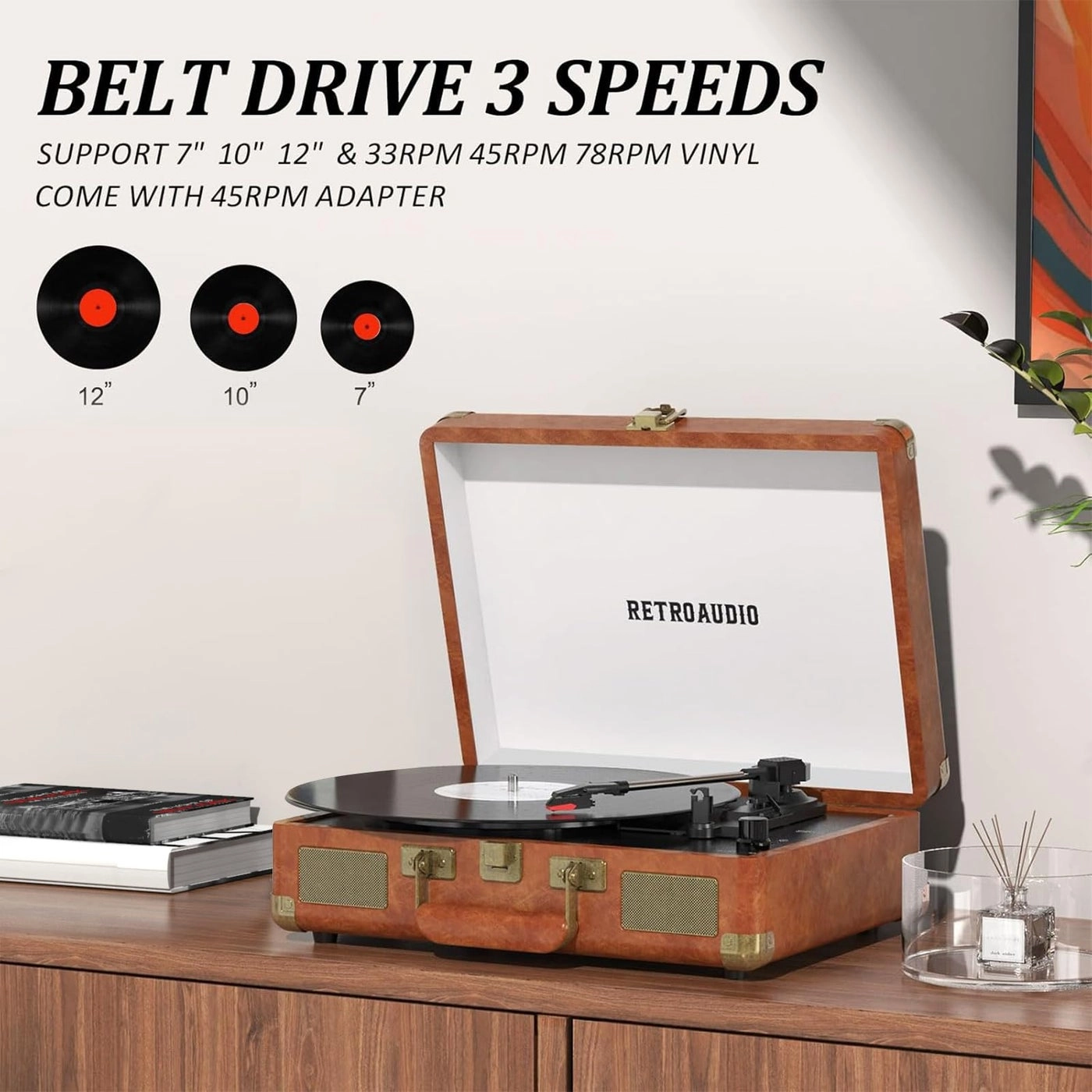 Vinyl Record Player - 24W Bookshelf Speakers BT IN&OUT