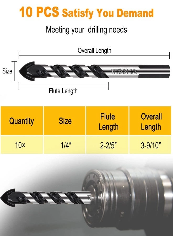 Masonry Drill Bit Set - Carbide 10PCS 1/4"