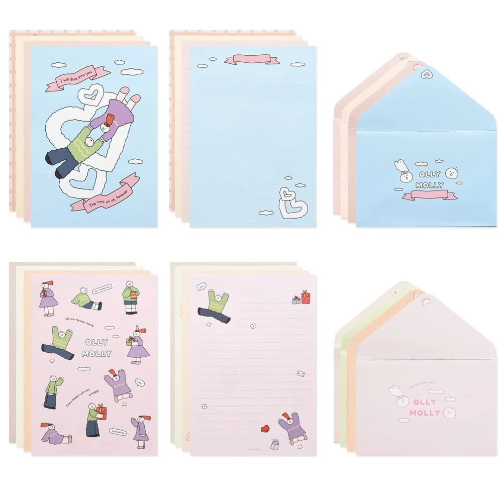 Monolike Olly Molly Letter Paper and Envelopes 5.51x7.87 inch - 32 Sheets Set of 8