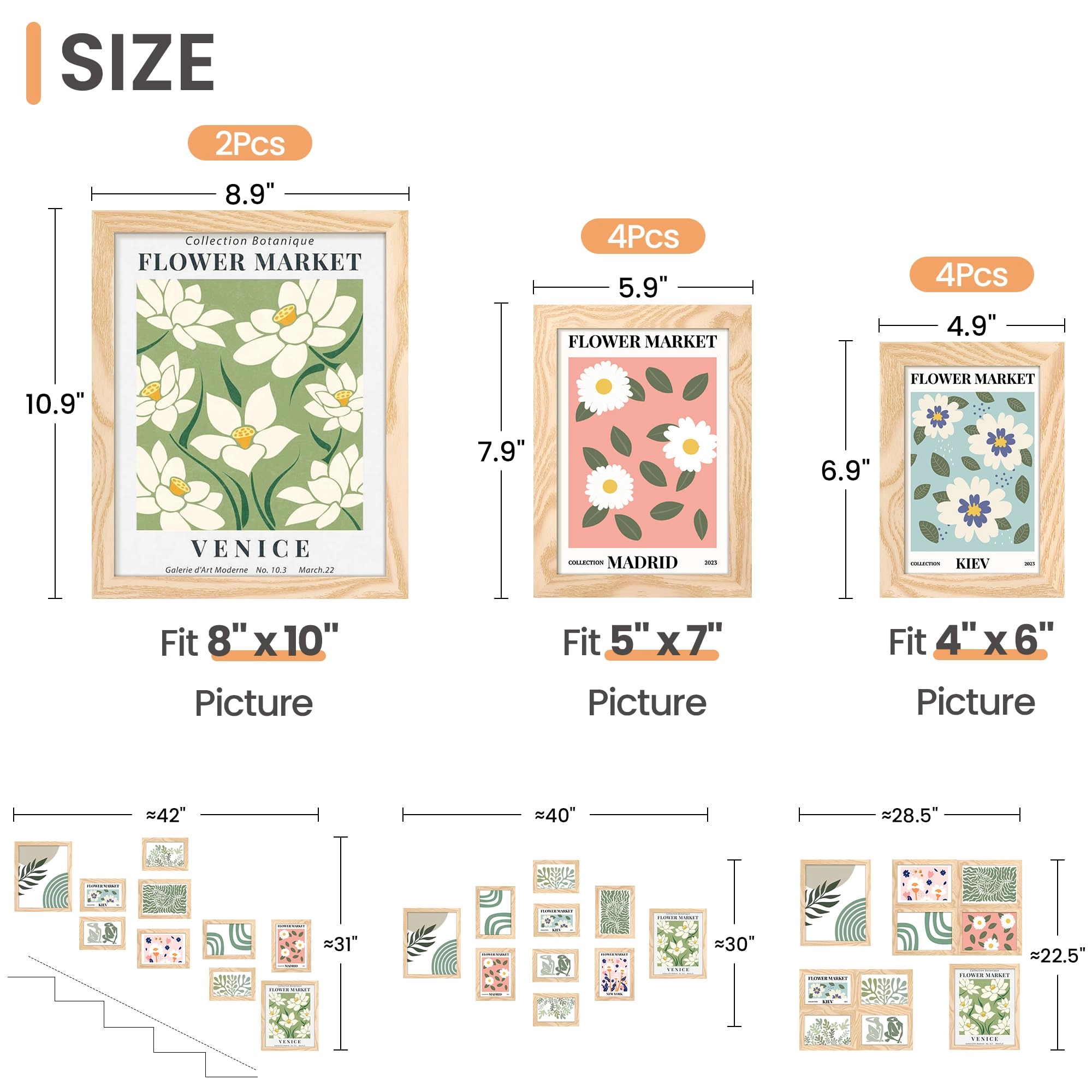 10 Pack Picture Frames - 8x10, 5x7, 4x6