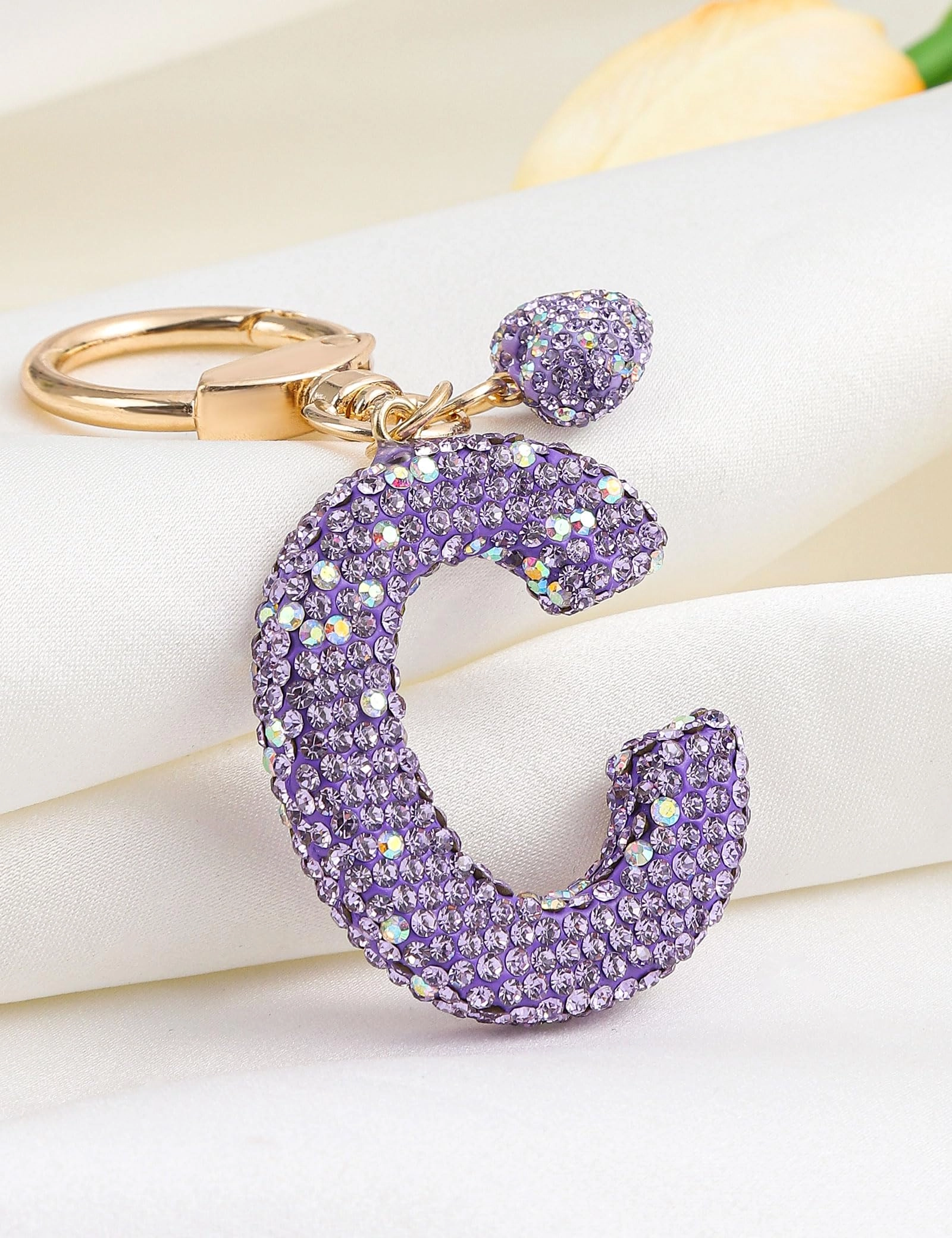 Initial Keychain - L Purple Rhinestone