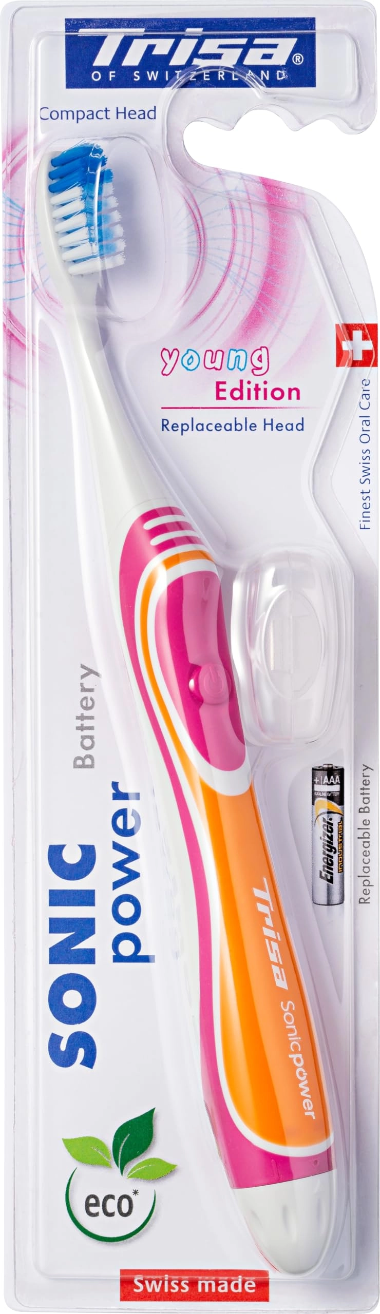 Trisa Sonic Power Battery Toothbrush - Battery Powered Compact Head