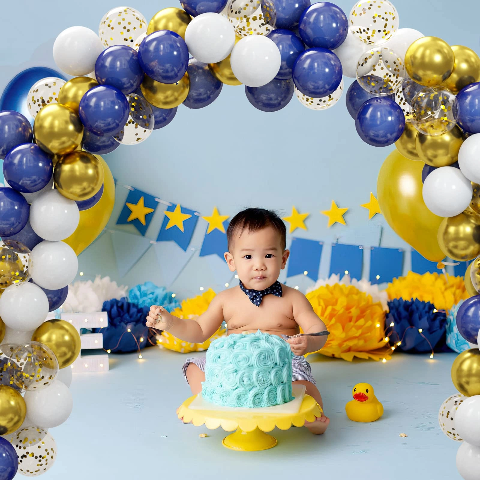 Gold Navy Blue Balloons Kit - 62pcs Anniversary Baby Shower Birthday Graduation Wedding