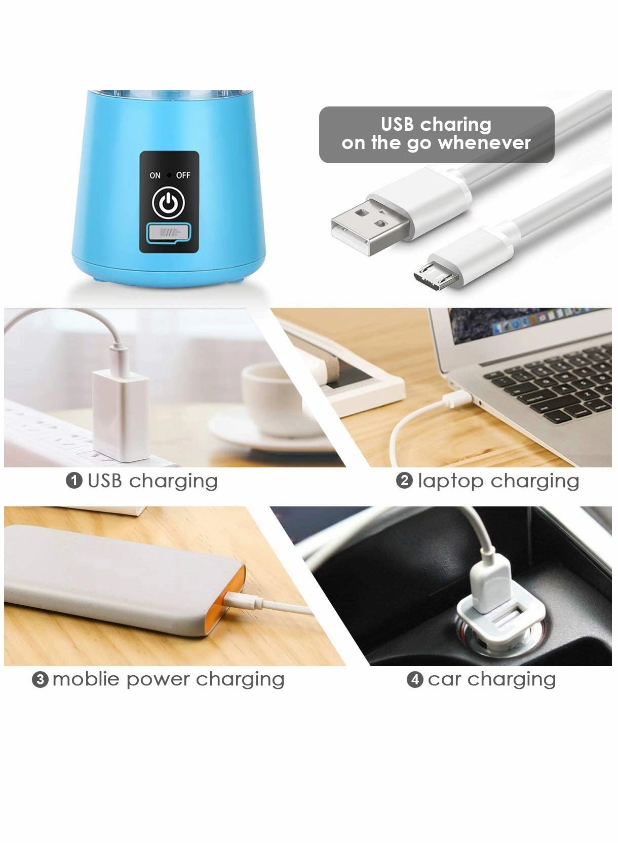 Portable Blender - USB Rechargeable 304 Stainless Steel Blades Personal Travel Size