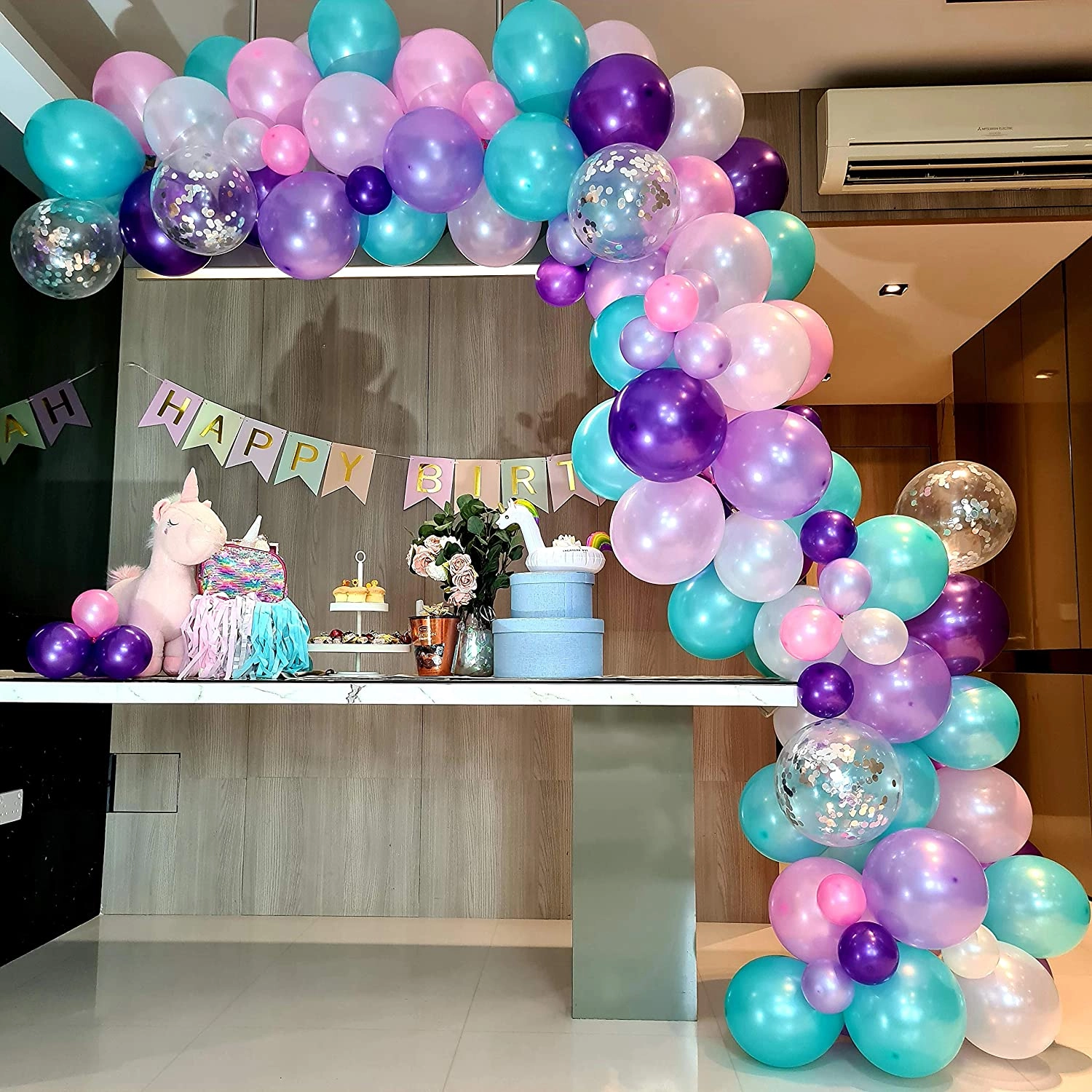 Party Time Trading LLC Unicorn Balloons Arch & Mermaid Balloon Garland Kit - 116PCS Wedding Baby Shower