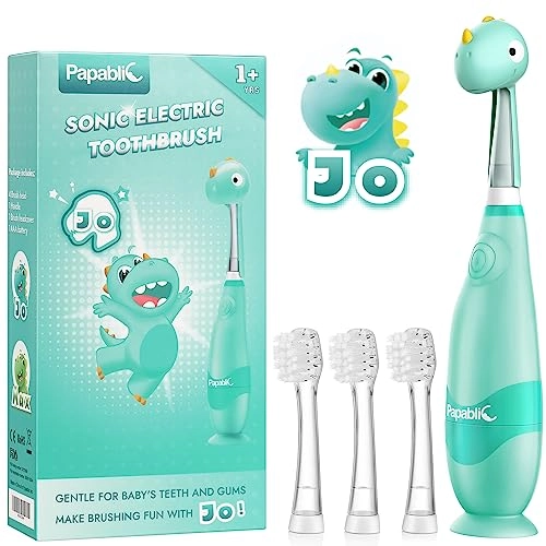 Jo Toddler Sonic Electric Toothbrush - Cute Dino Cover 2 Brush Heads Smart LED Timer