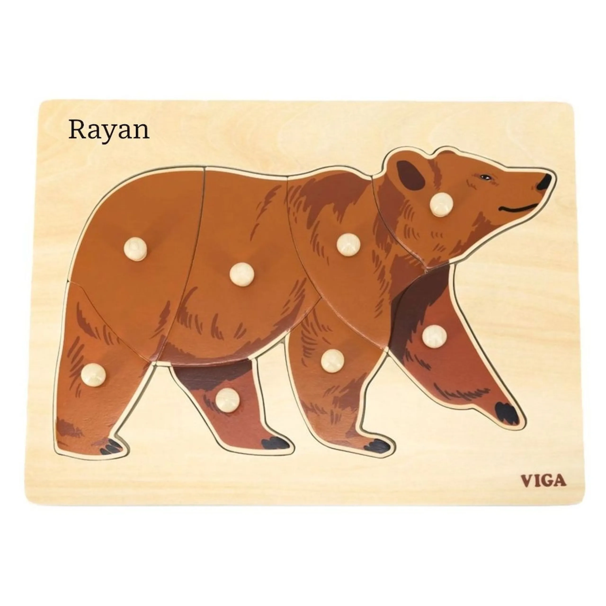 VIGA Wild Animals Montessori Knob Puzzle - 18 Months+ 8 pieces