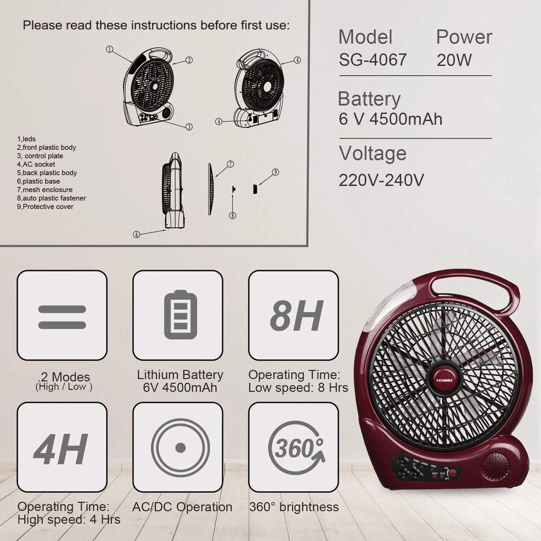 Rechargeable Oscillating Fan - 10 Inch