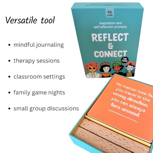 Conversation Cards for Teens - Motivational & Reflective 50 Cards Display Stand