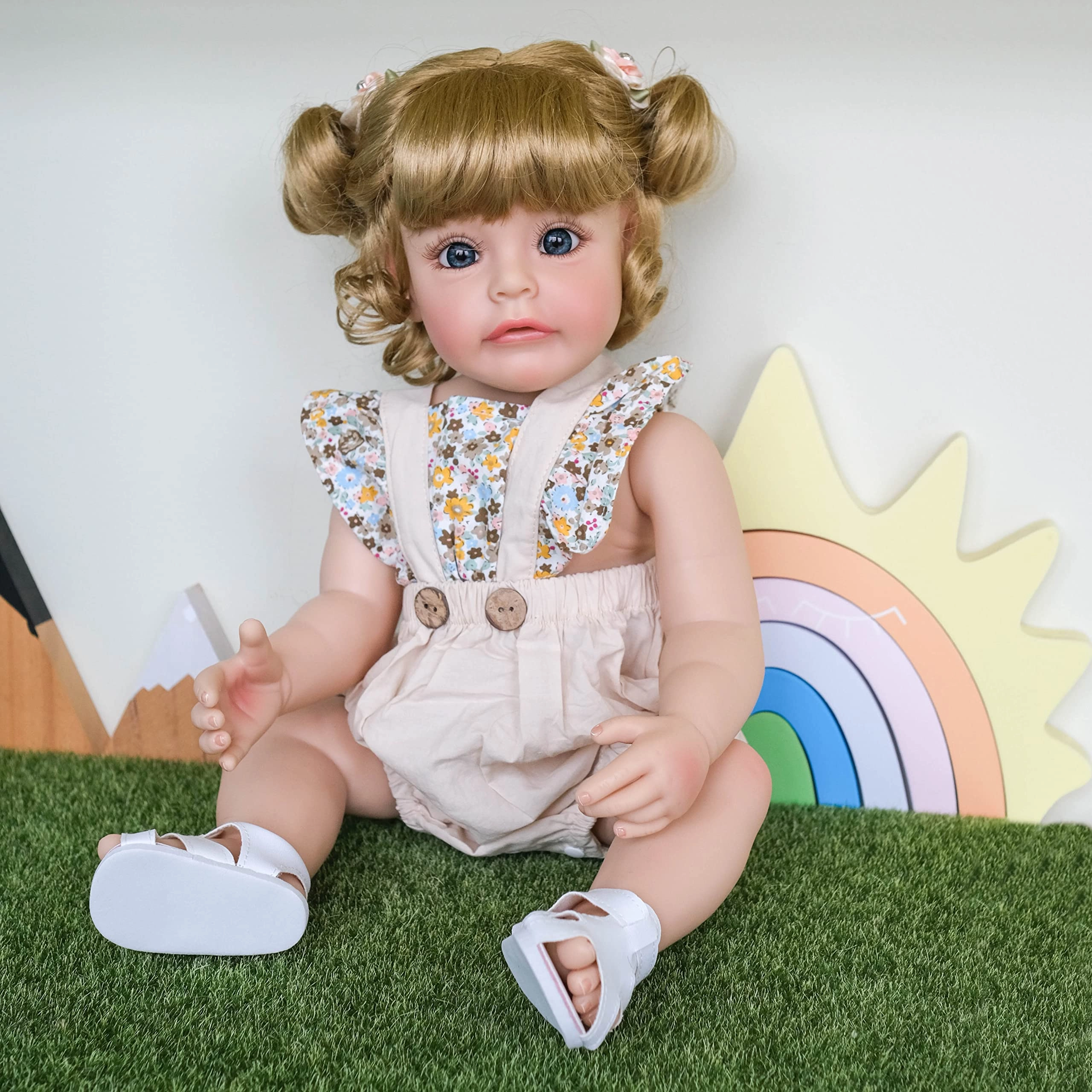 Enjoy with Love Princess Sue-Sue Reborn Doll - 55 CM Full Body Silicone Blonde Hair Brown Eyes