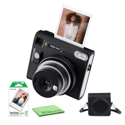 Instax Square SQ40 - Vintage Black + Instax Film Value Pack - 40 Sheets + Shutter Accessories - Photo Album 80 Pockets