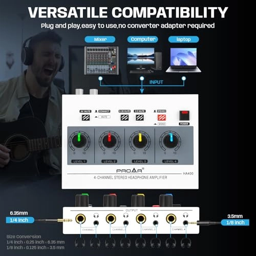 Headphone Amplifier - 4-Channel 3.5mm & 6.35mm Jacks