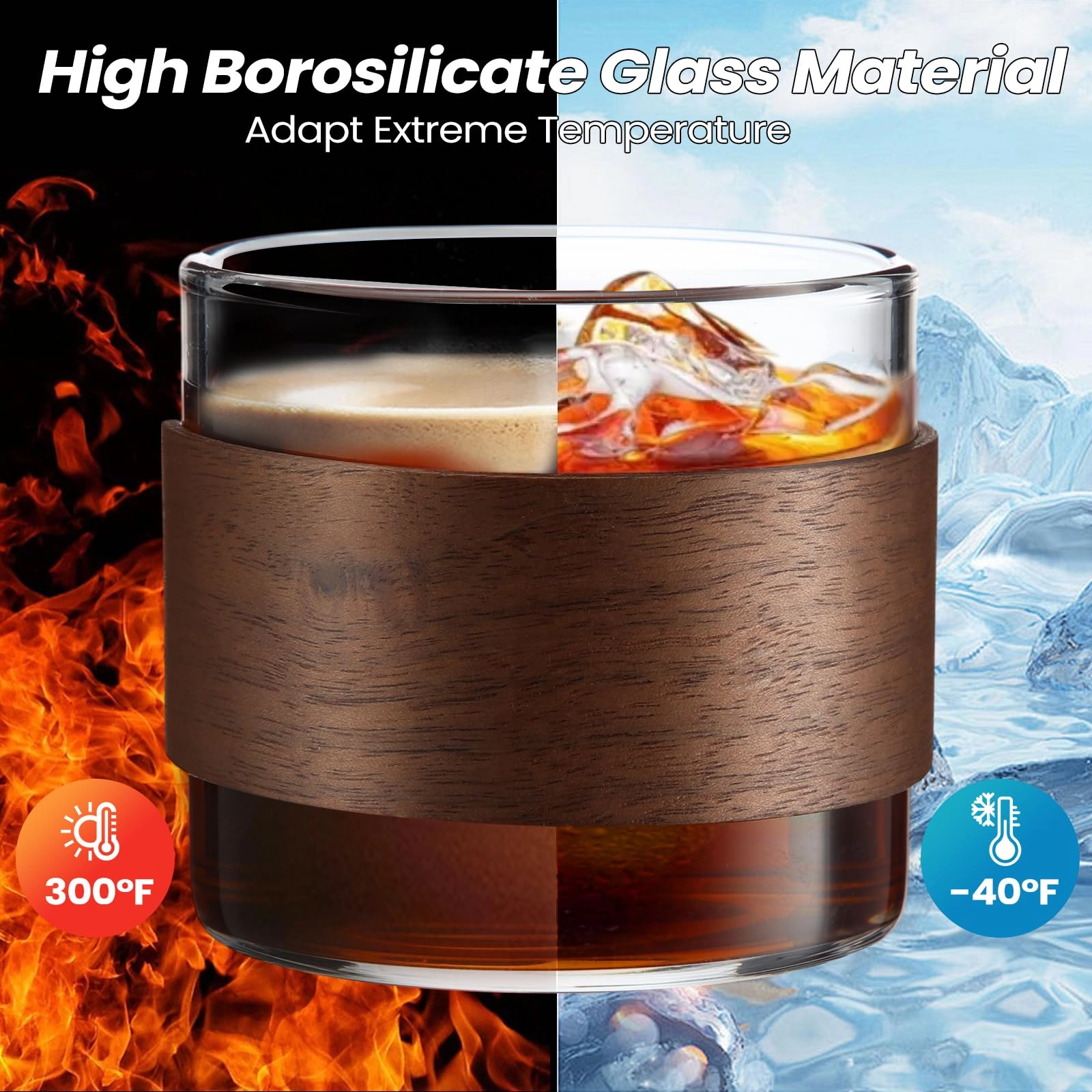 Espresso Reusable Cup - 16 pcs Wooden Ring High Borosilicate Glass
