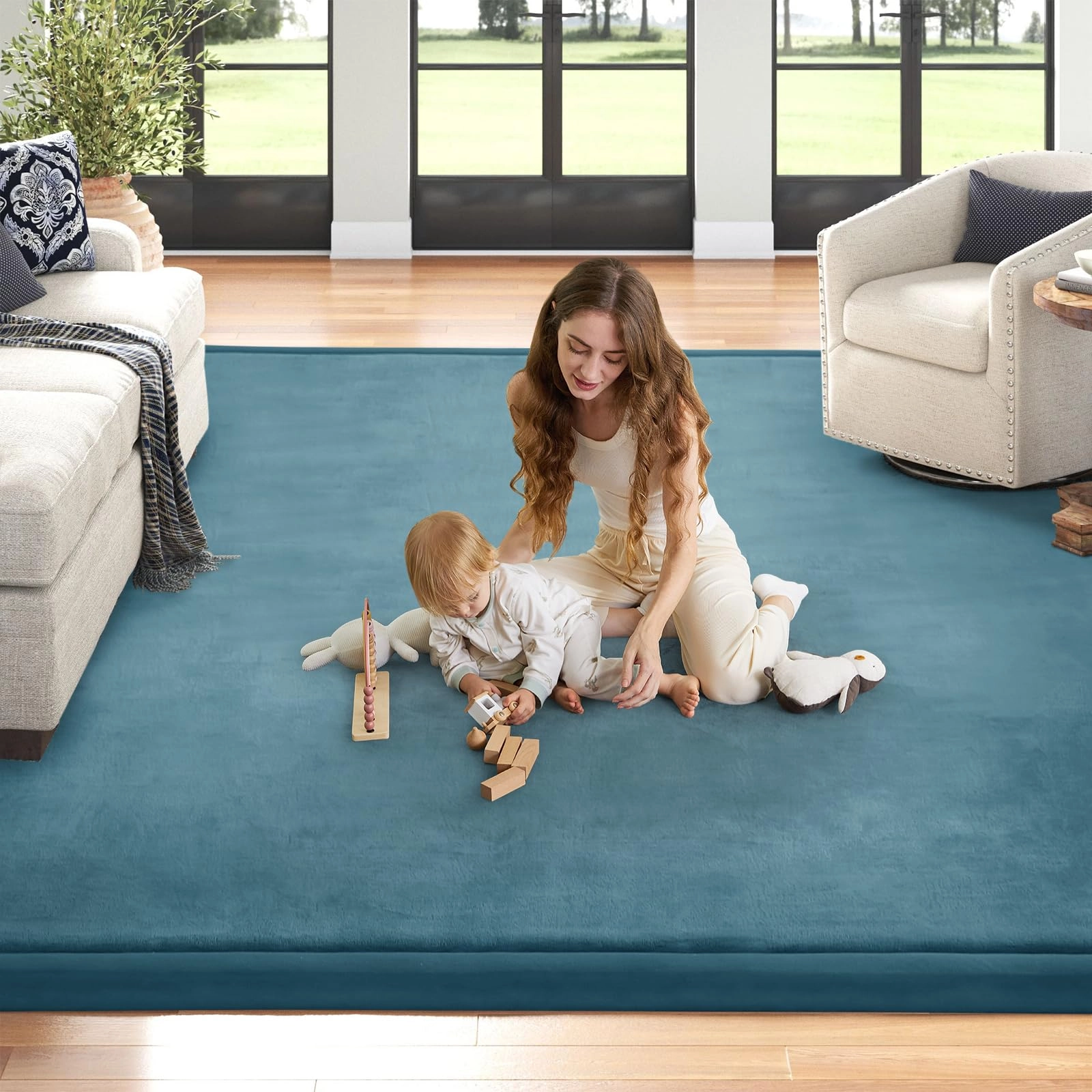 Baby Play Mat - 79"x158" 1.3" Thick Cream