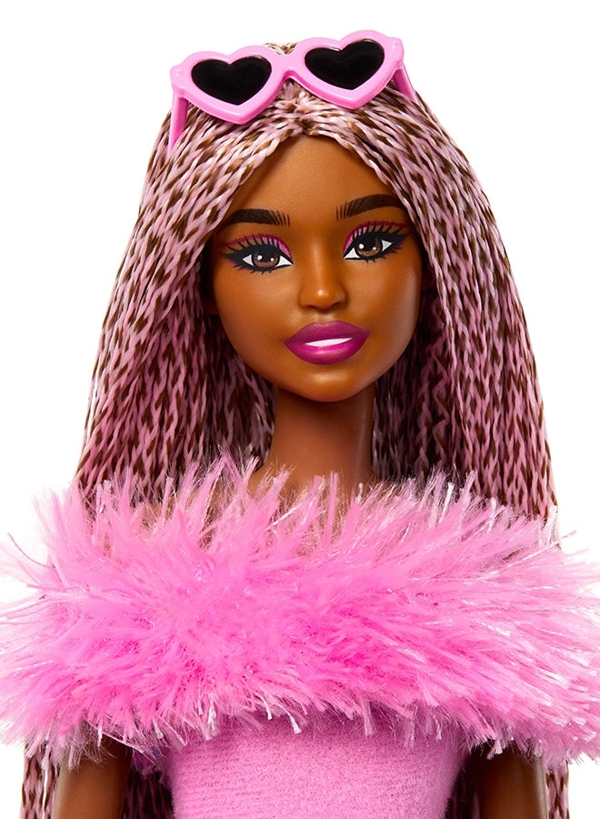 Barbie Deluxe Style Barbiecore Doll - Braided Hair Faux Fur Neck Top Ages 4+