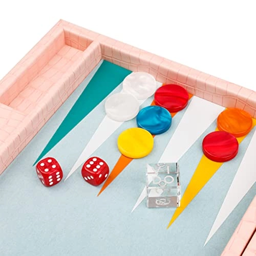 Backgammon Set - Medium Pink Crocodile Vegan Leather