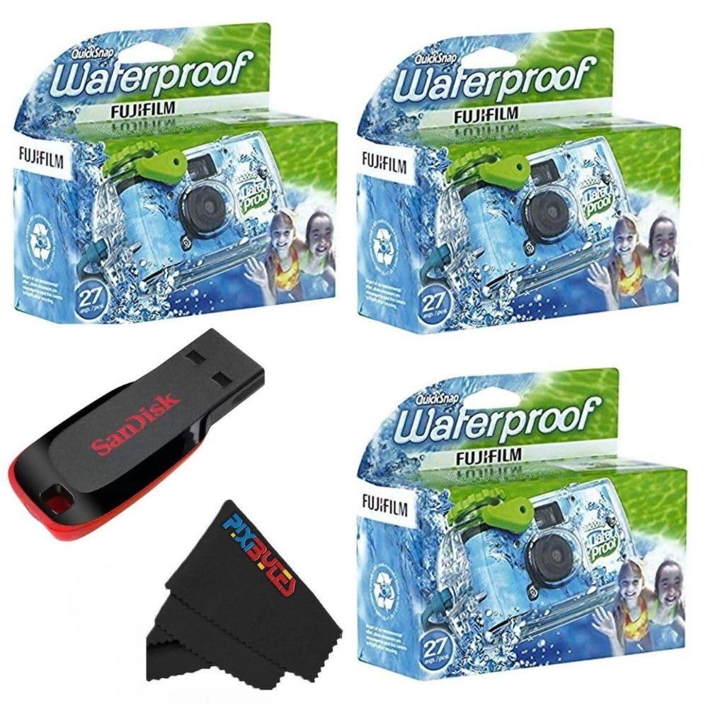 QuickSnap Waterproof - 35mm 27 Exposure + USB Flash Drive - 32 GB + Microfiber Cleaning Cloth