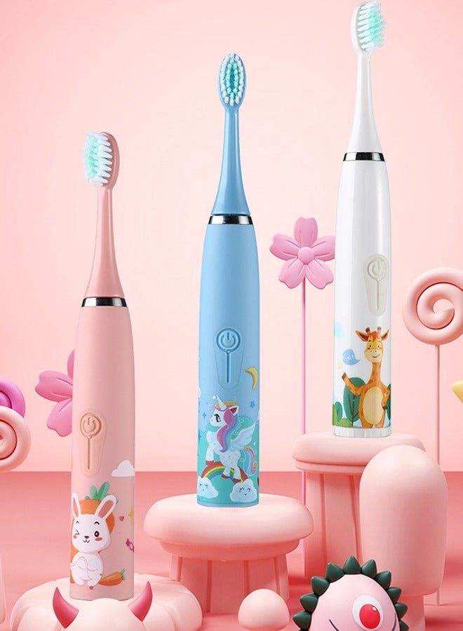 Kids Rechargeable Electric Toothbrush - 6 Brush Heads Timer USB Rechargeable