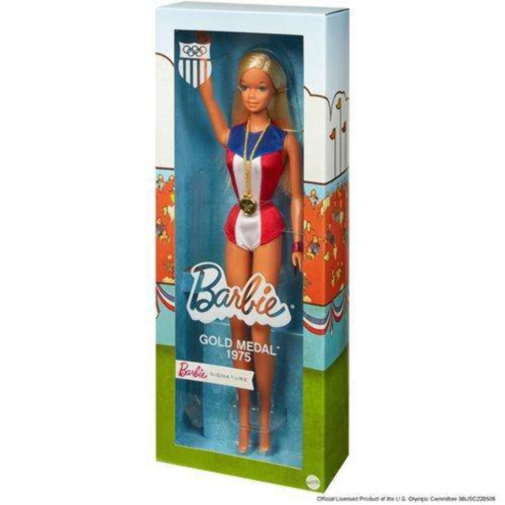 Barbie 1975 Gold Medal Doll Reproduction - Olympics-Themed One-Piece Doll Stand Certificate of Authenticity