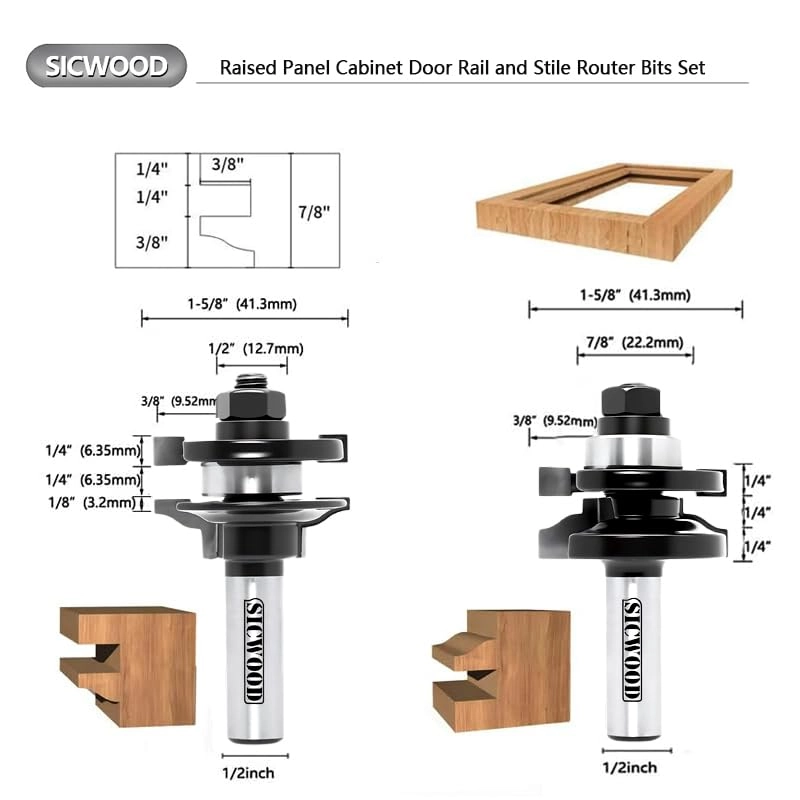 Raised Panel Router Bits - 1-5/8" 1/2 3PCS