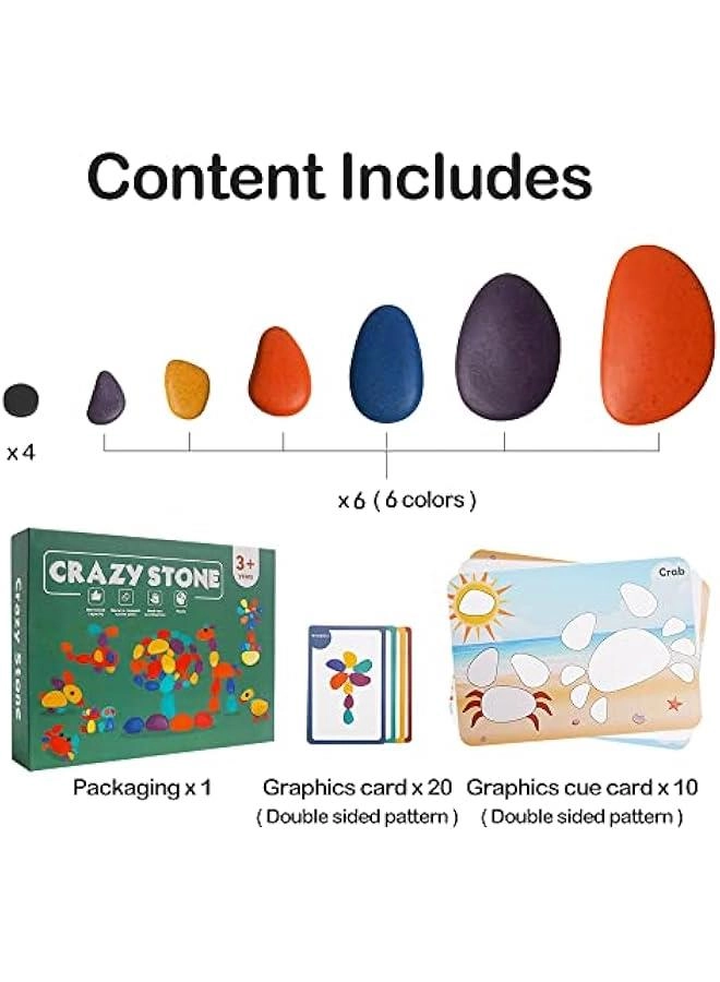 Wooden Sorting Stacking Rocks - 3+ 36Pcs