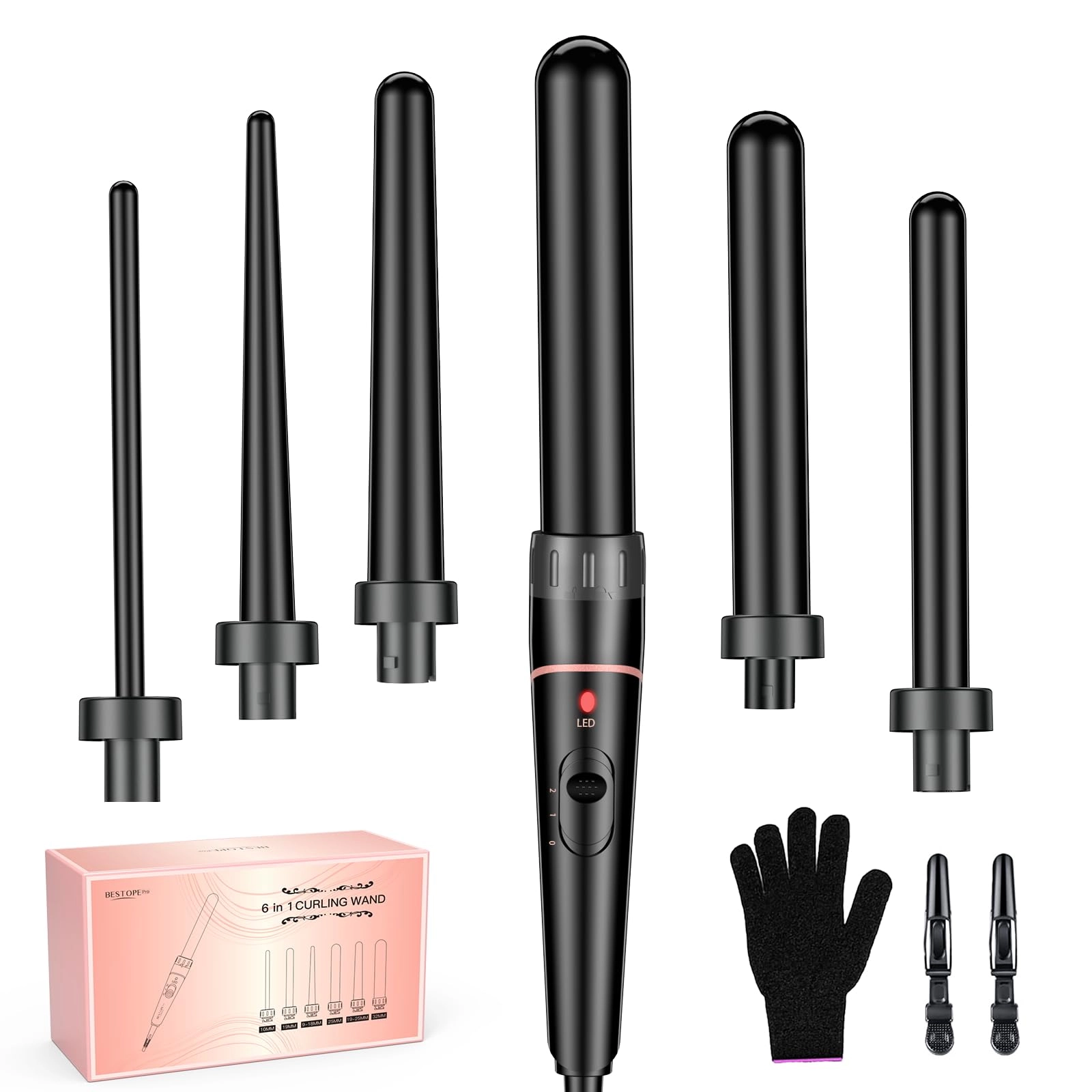 SHENZHEN LOOF BEAUTY ELECTRICAL APPLIANCE LIMITED 6 in 1 Curling Wand Set - 25mm 19-25mm 32mm 10mm 19mm 9-18mm