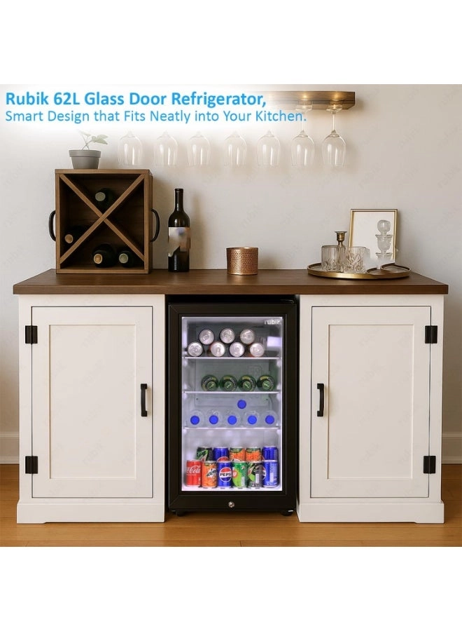 Mini Fridge Glass Door - 62L 2~6°C