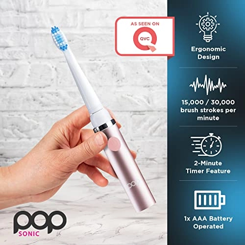 Electric Toothbrush - Metallic Rose Battery Powered 2 Speeds 15000-30000 strokes per minute
