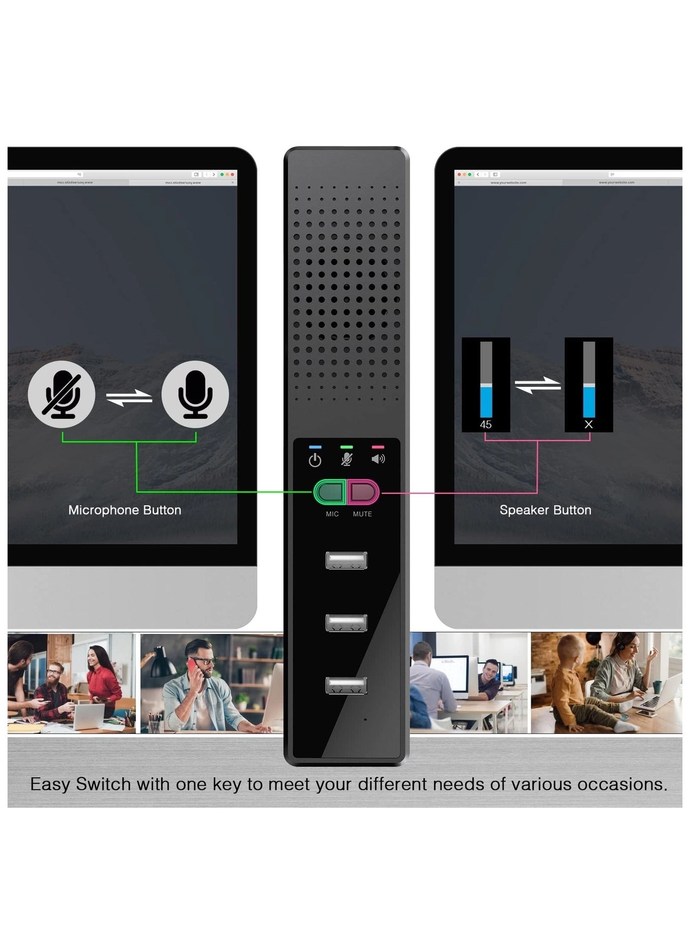 3-in-1 Computer Speaker - USB Powered