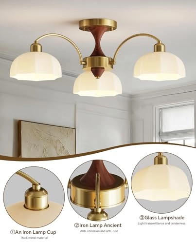 Milk Glass Chandelier - 3- Light Black