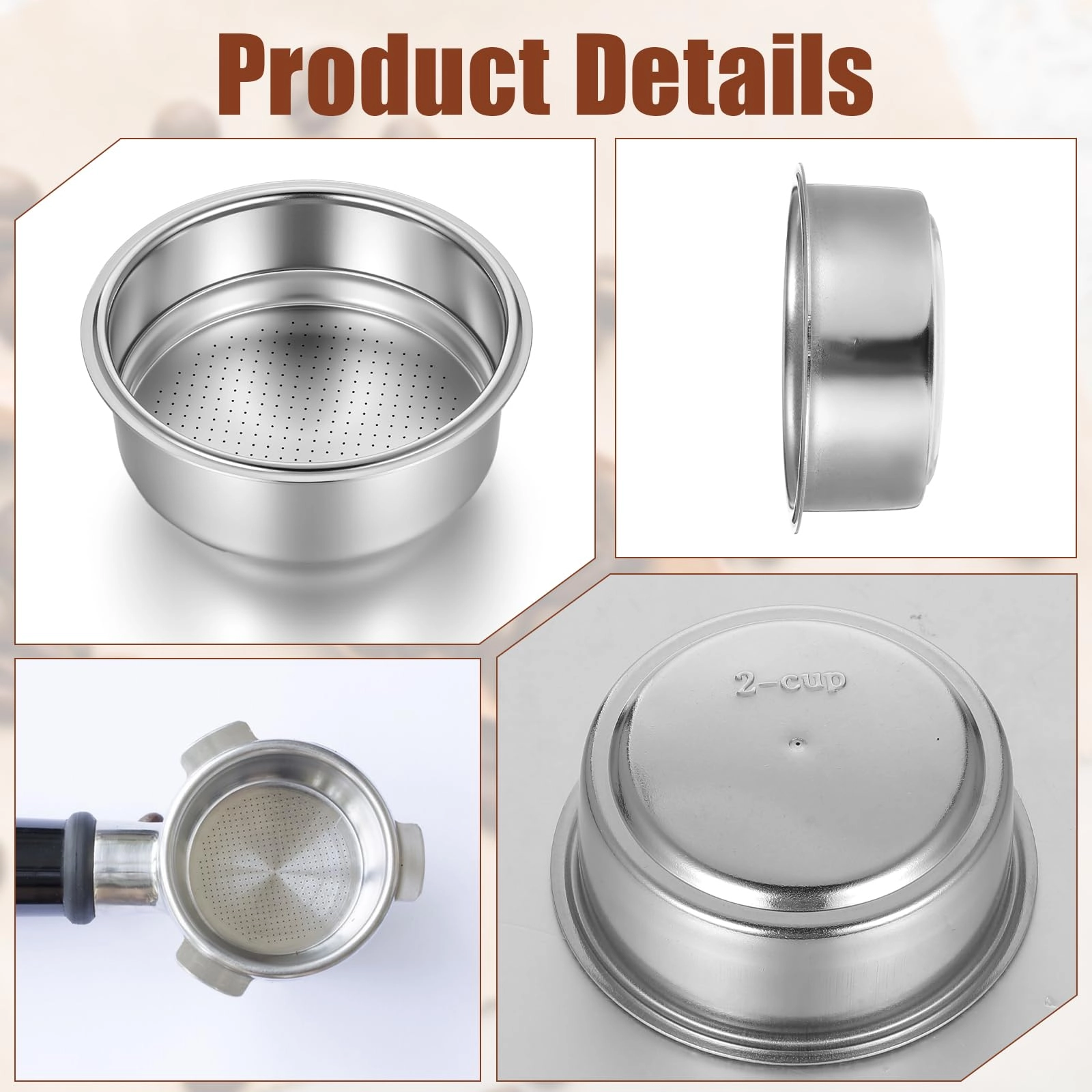 51mm stainless steel coffee filter - 1+2 Cups Capacity