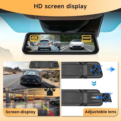 9.66 Inch Rear View Mirror Dash Cam - 4K 25FPS