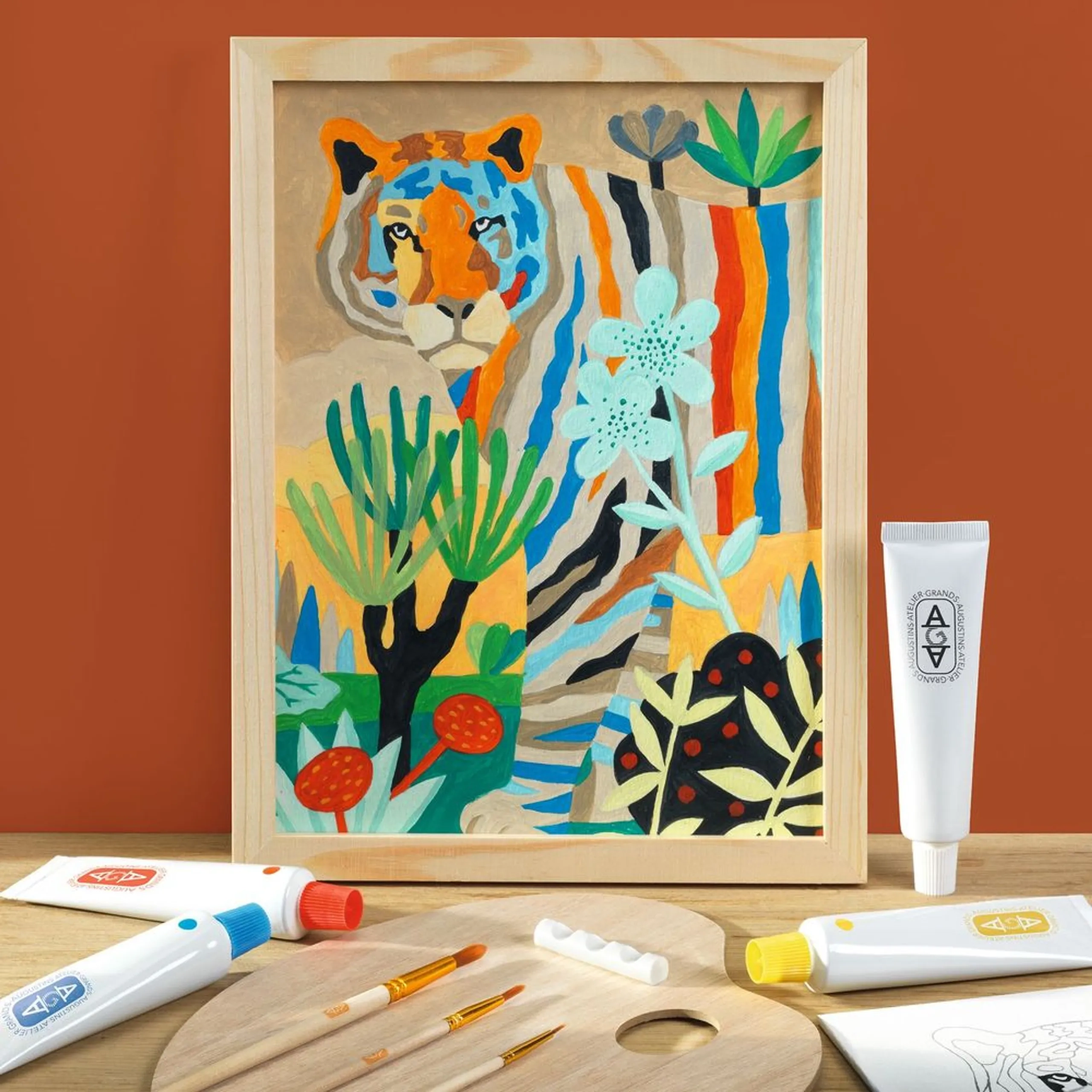 Atelier 22 - acrylic paints brushes wooden palette printed canvas frame