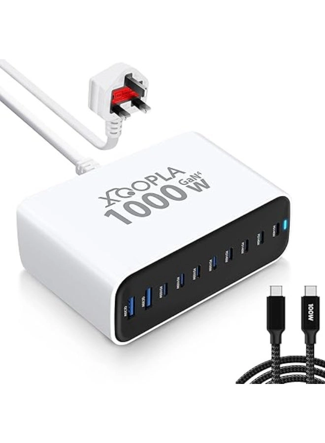 Xoopla 1000W Fast USB C Charger Hub - 1000W Fast charging 2 USB-A 8 USB-C