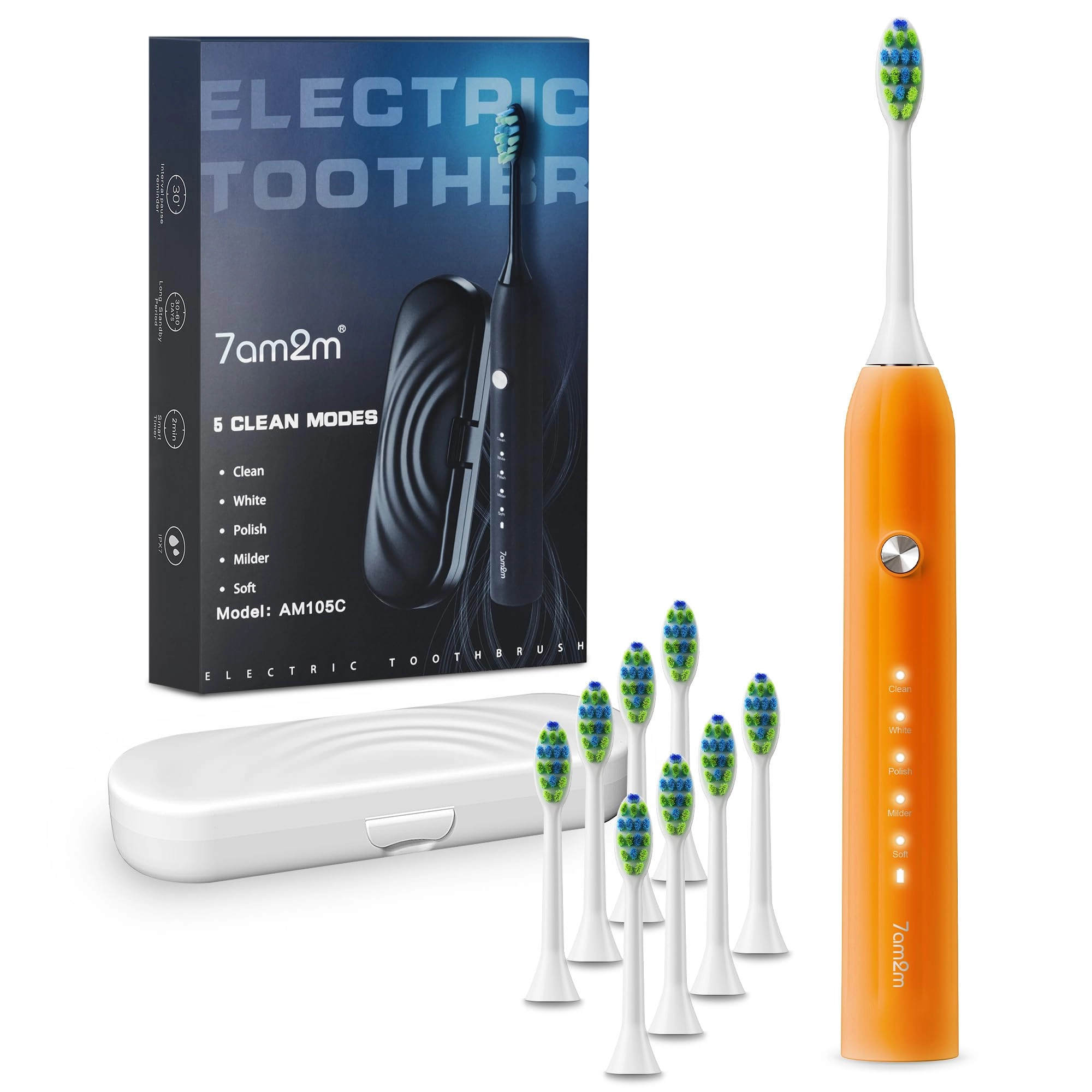 Sonic Electric Toothbrush - 8 Heads 5 Modes Midnight Black