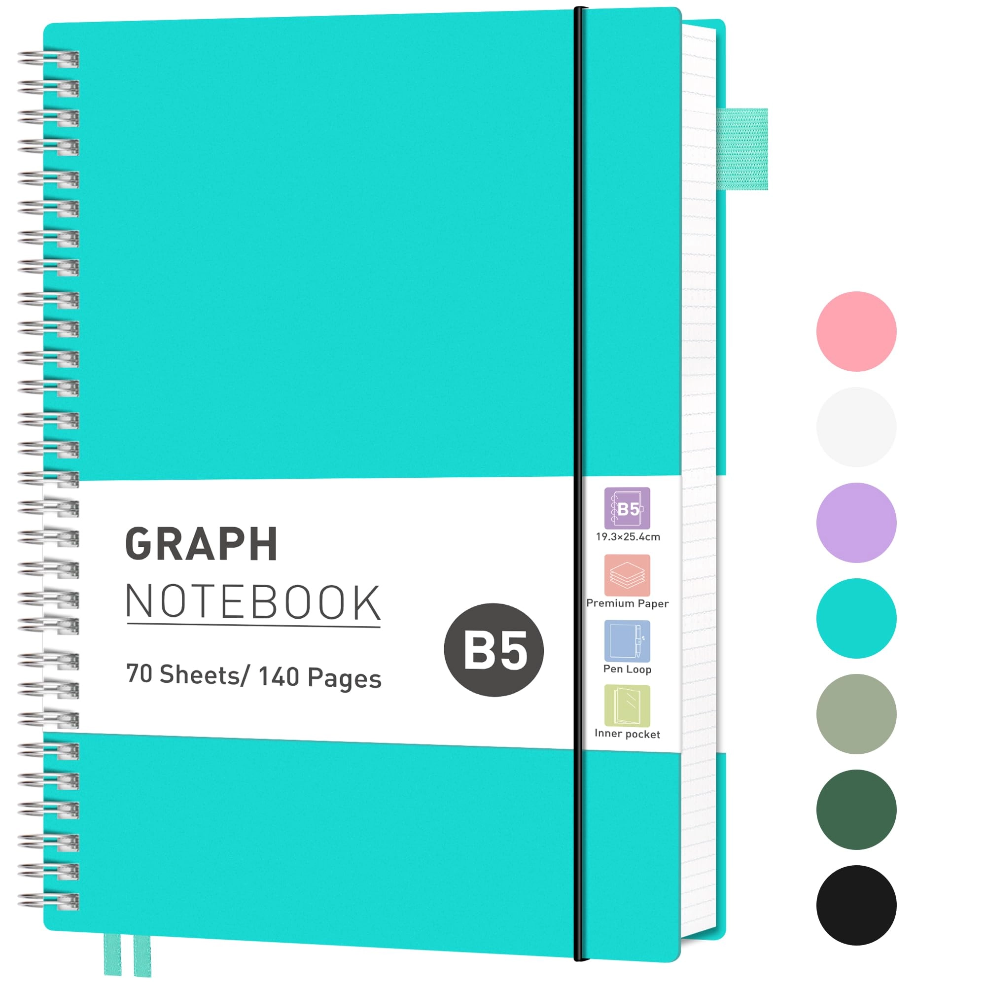 rettacy Graph Grid Paper Notebook B5 Spiral - Grid 140 Pages