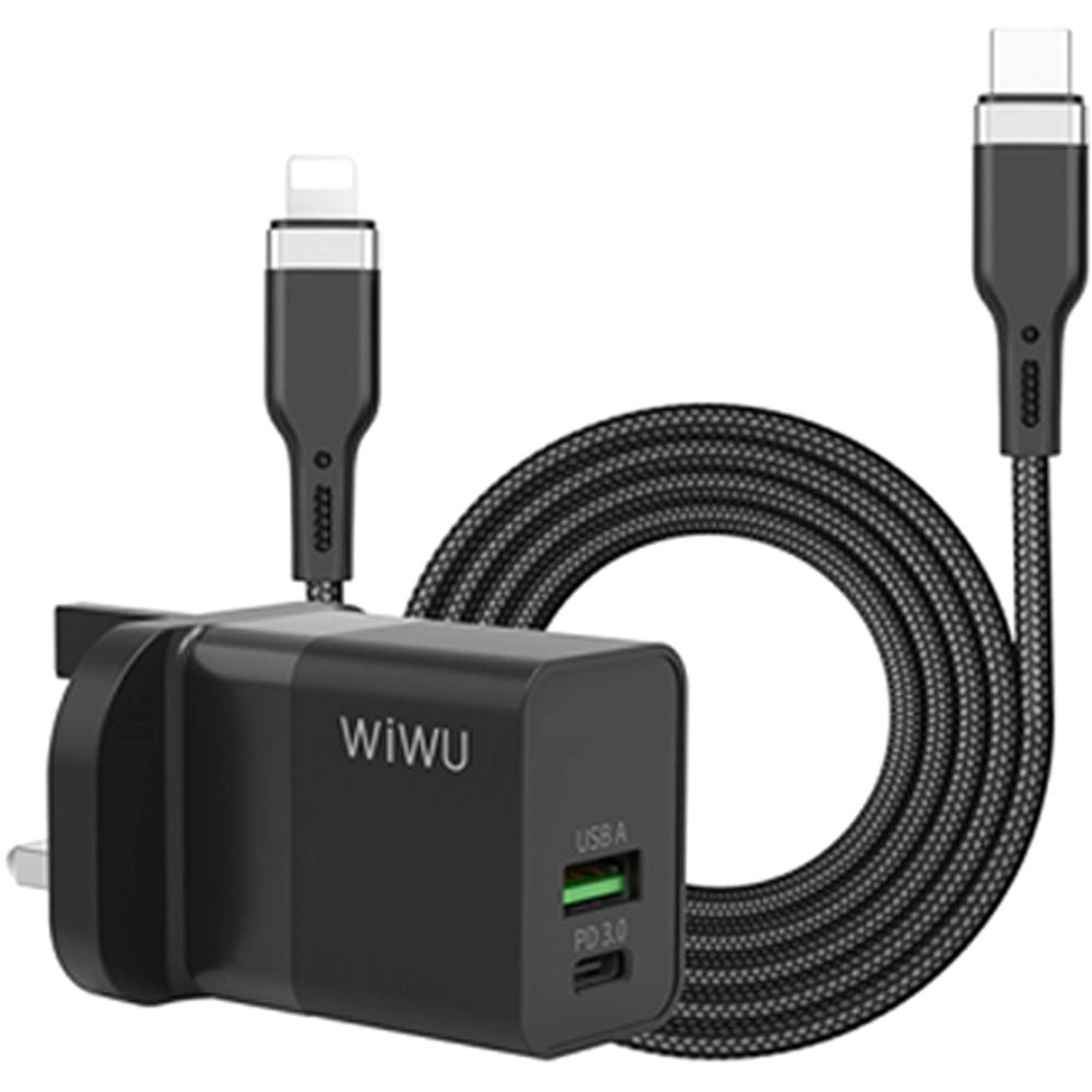 WIWU Quick Charge Charger - 100 - 240 Volts + Type-C to Lightning Cable - 1.5m
