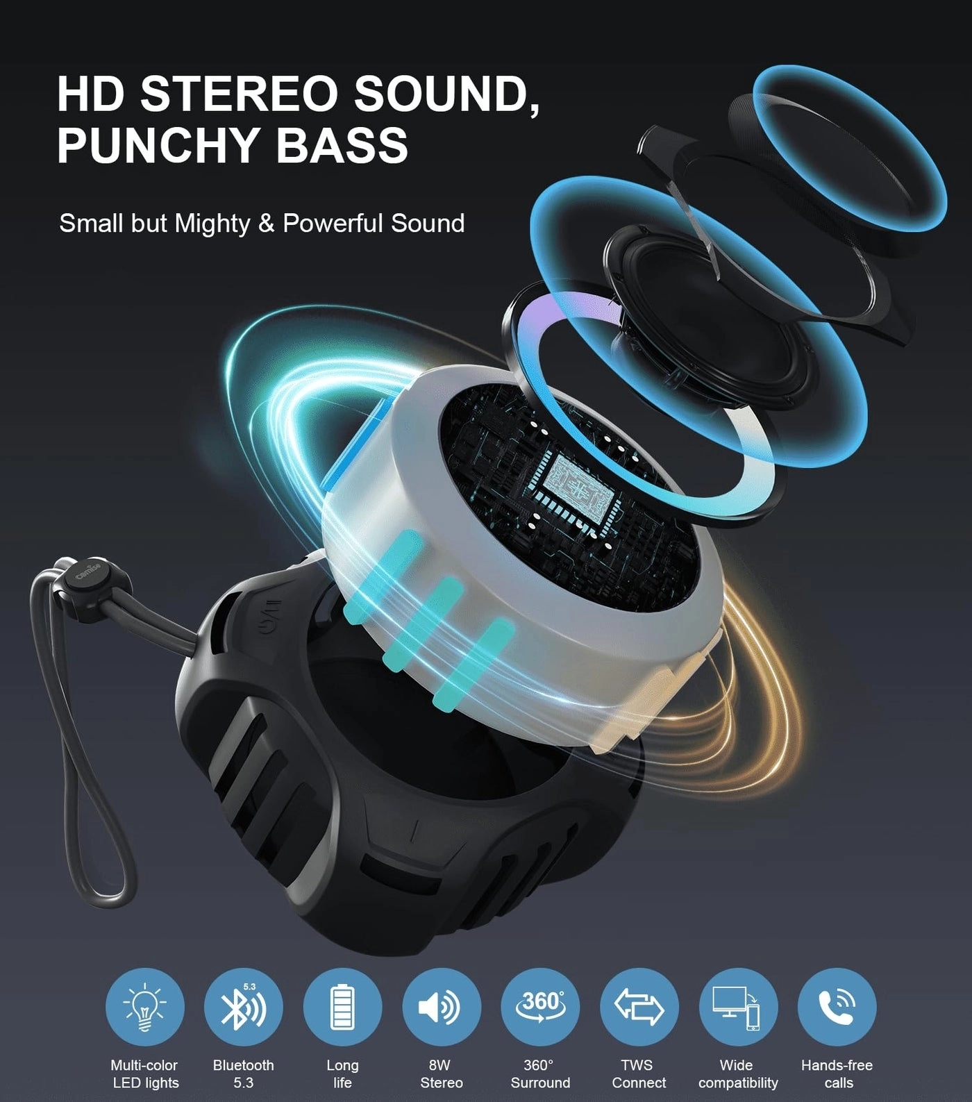 Portable Bluetooth Speaker - Waterproof Wireless 12H Playtime