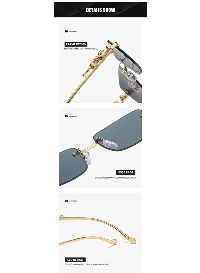 Rimless Rectangle Sunglasses - Blue