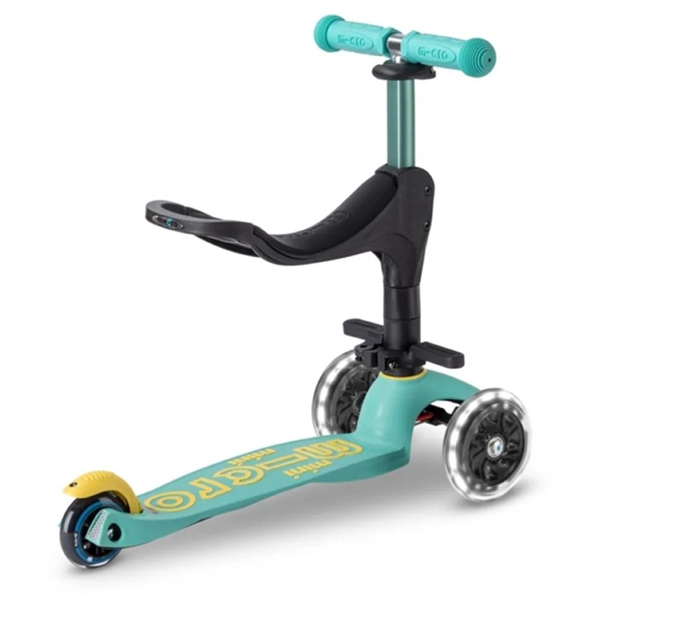 Mini 3 in 1 Deluxe Eco 3-Wheel Kick Scooter – 120mm LED + Seat